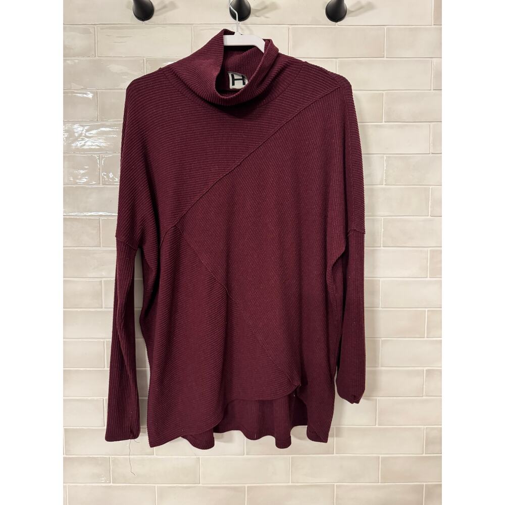 Burgundy Turtleneck Oversized Asymetrical Pullover Sweater Size XL